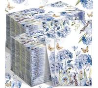Karenhi 200 Pcs Watercolor Hydrangea Guest Napkins 2 Ply Spring Paper Guest Towels for Bathroom Blue Floral Disposable Hand Towels Decorative Dinner Napkins Bridal Shower Napkins for Wedding Party