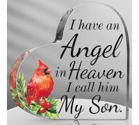 Karenhi 4 Inch Red Cardinal Christmas Gifts Memorial Bereavement Gift for Loss of Loved One Sympathy Decorations Loss of Mom Dad Son Husband in Heaven Glass Table Remembrance(4 Inch,Son)