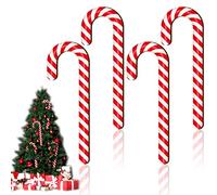Karenhi 4 Pcs Large Size Rustic Wooden Candy Cane Hanging Ornaments for Christmas Trees and DIY Crafts (12 Inch, White, Red)