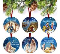 Karenhi 6 Pcs Nativity Christmas Ornaments Oh Holy Night Christian Religious Ornaments for Christmas Tree Ceramic Round Jesus Nativity Xmas Tree Hanging Decorations Christian Gifts