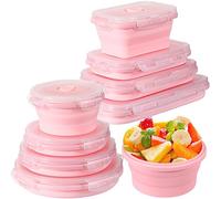 Karenhi 8 Pcs Collapsible Silicone Food Storage Containers with Airtight Lids Stackable Collapsible Bowls with Lids Microwave and Dishwasher Safe (Pink)