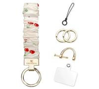 KARENSEKEYS Scrunchie Keychain Wristlet, Key Chain for Car Keys with D Ring, Stretchy Phone Charms with Tether Tab for Women. (Cherry)