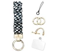KARENSEKEYS Scrunchie Keychain Wristlet, Key Chain for Car Keys with D Ring, Stretchy Phone Charms with Tether Tab for Women. (Checkered)