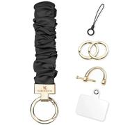 KARENSEKEYS Scrunchie Keychain Wristlet, Key Chain for Car Keys with D Ring, Stretchy Phone Charms with Tether Tab for Women. (Black)