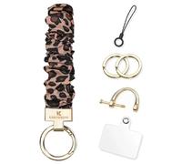 KARENSEKEYS Scrunchie Keychain Wristlet, Key Chain for Car Keys with D Ring, Stretchy Phone Charms with Tether Tab for Women. (Leopard)
