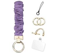 KARENSEKEYS Scrunchie Keychain Wristlet, Key Chain for Car Keys with D Ring, Stretchy Phone Charms with Tether Tab for Women. (Purple)