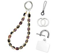 KARENSKEYS Phone Charm Strap, Stylish Crystal Beaded Lanyard with Tether Tab &Metal Buckle for Cellphone, Wrist Keychain for Car Keys with D Ring for Women. (Amber)
