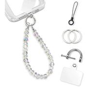 KARENSKEYS Phone Charm Strap, Stylish Crystal Beaded Lanyard with Tether Tab &Metal Buckle for Cellphone, Wrist Keychain for Car Keys with D Ring for Women. (Purple Transparent)