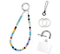 KARENSKEYS Phone Charm Strap, Stylish Crystal Beaded Lanyard with Tether Tab &Metal Buckle for Cellphone, Wrist Keychain for Car Keys with D Ring for Women. (Tiny Colorful Candy)