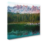 Karersee Lake in Italy Canvas Print | Gallery Wrapped 30mm Frame Wall Art | 14x14 inches | Ready to Hang | Modern Landscape Picture | Living Room Bedroom Lounge Office