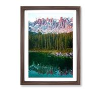 Karersee Lake In Italy Modern Framed Print | A4 Walnut Framed Wall Art | Ready to Hang | Modern Landscape Picture | Living Room Bedroom Lounge Office