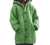 KARFRI Button Hooded Knitted Cardigan, Women's Sweater, Women's Cardigan Lightweight Jacket with Pockets (Green,5XL)