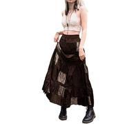KarFri Women's 90s Grunge Peasant Skirt Pleated A Line Long Skirt Boho Steampunk Asymmetrical Hem Flowy Maxi Skirts (M,Brown)