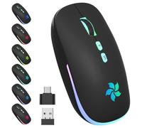 KARFUN Wireless Mouse, Bluetooth Mouse & 2.4GHz Two Mode Wireless Mouse, 7 Color Breathing Lights Computer Mouse for Laptop/MacBook/PC/Tablet/iPad, Rechargeable 2.4G Wireless Bluetooth Mouse (Black)