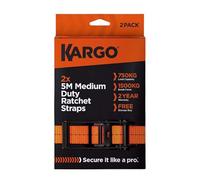 Kargo™ 2-Pack 5M Medium Duty Ratchet Straps - 750kg Load Capacity Each, 35mm Polyester Webbing, Rubber-Coated Hooks, EN12195-2 Certified