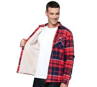Kariban Men's Sherpa Lined Checked Shirt Jacket in Red | Size: XL Kariban Red XL