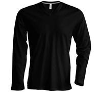 Kariban Mens Slim Fit Long Sleeve V Neck T Shirt (2XL) (Black)