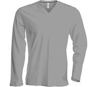 Kariban Mens Slim Fit Long Sleeve V Neck T-Shirt (2XL) (Grey)