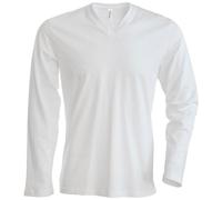 Kariban Mens Slim Fit Long Sleeve V Neck T-Shirt (3XL) (White)