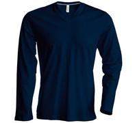 Kariban Mens Slim Fit Long Sleeve V Neck T-Shirt (M) (Navy)