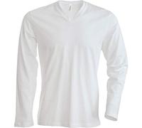 Kariban Mens Slim Fit Long Sleeve V Neck T Shirt (M) (White)