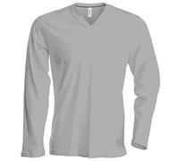 Kariban Mens Slim Fit Long Sleeve V Neck T Shirt (S) (Grey)