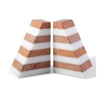 Karibiber Marble Book Ends, Non-Skid Bookends for Shelves, Composite Bookend with Natural Stone, Heavy Duty Book Stopper, Collected CDs and Oversized Books Organizer, White & Red Decorative Bookends