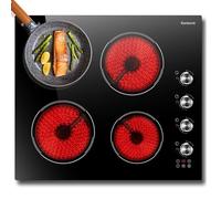 Karienvir 60cm Ceramic Electric Hob 4 Burners Wired in with Knobs and Timer