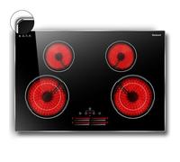 Karienvir 77CM Electric Hob Built in, 4 Zone Electric Hob Slide Control, 77CM Ceramic Hob with Glass Protection Metal Frame, 7100W, Safety Locks & Timers, 240V Hard Wire (No Plug)