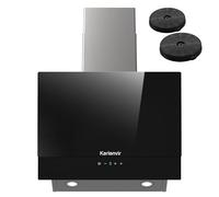 Karienvir Angled Black Cooker Hood 60cm, A++ 500m³/h Recirculating Cooker Hood Touch Control, Tempered Glass Extractor Hood with LED Lights, 3 Speed, Quick Timer, Wall Mounted Extractor Fan Kitchen