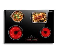 Karienvir Ceramic Hob 77CM Built in Electric Hob, 4 Zone Ceramic Hob with Double Ring Burner & Extended Zone, 6600W Electric Hob 220V-240V, 9 Power Levels, Slide Control, Safety Lock, Timer