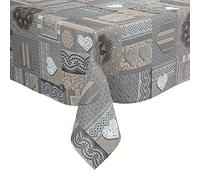 Karina Home Amelia Grey and Beige Hearts Wipe Clean Tablecloth Vinyl PVC (Grey & Beige, 180cm x 140cm)