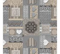 Karina Home Amelia Grey and Beige Hearts Wipe Clean Tablecloth Vinyl PVC (Grey & Beige, Round 138cm)