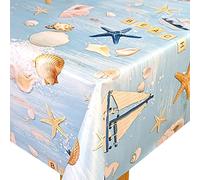 Karina Home Circular Wipe Clean Tablecloth Vinyl PVC Table Cover Wipeable Table Cloth Seaside Beach Fun (Blue, Round 138cm)