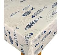 Karina Home Coastal Seaside Fish Blue Tex Wipe Clean Tablecloth Vinyl PVC Table Cover Wipeable Table Cloth (140cm x 200cm, Blue)