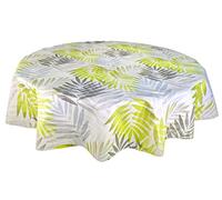 Karina Home Exotic Palm Leaves Grey and Green Wipe Clean Tablecloth Vinyl PVC Table Cover Wipeable Plastic Table Cloth Round 138cm