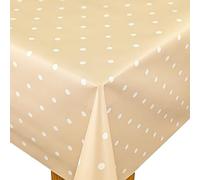 Karina Home Extra Wide Polka Dot Spot Wipe Clean Tablecloth Wider Width Vinyl PVC Table Cover Wipeable Table Cloth (Beige, 180 x 180cm)