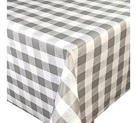 Karina Home Gingham Check PVC Wipe Clean Tablecloth Vinyl (Grey Gingham, Round 138cm)