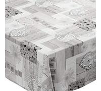 Karina Home Grey Love Nature Patchwork Wood Effect PVC Tablecloth (Grey, 250cm x 140cm)
