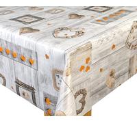Karina Home Orange on Grey Wood Effect Love Hearts Wipe Clean Tablecloth Vinyl PVC Table Cover Wipeable Table Cloth (Orange, 200cm x 140cm)