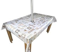 Karina Home Outdoor Garden Tablecloth with Parasol Umbrella Hole Wipe Clean Rectangle Orange on Grey Wood Effect Love Hearts 250cm x 140cm