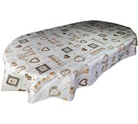 Karina Home Oval Orange on Grey Wood Effect Love Hearts Wipe Clean Tablecloth Vinyl PVC Table Cover Wipeable Table Cloth (Oval, 250cm x 140cm)