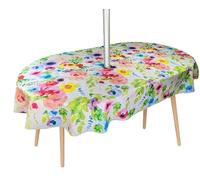 Karina Home Oval Outdoor Wipe Clean Garden Tablecloth with Parasol Umbrella Hole Bright Floral Garden Flowers Oval 250cm x 140cm