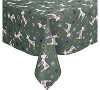 Karina Home Oval Scandi Christmas Reindeer Green PVC Vinyl Wipe Clean Oilcloth Tablecloth (200cm x 140cm Oval)
