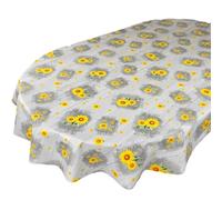 Karina Home Oval Sunflowers on Grey Wood Effect Wipe Clean Tablecloth Vinyl PVC Table Cover Wipeable Table Cloth (Grey Wood, Oval 180cm x 140cm)
