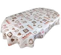 Karina Home Oval Taupe Wood Effect with Red Love Hearts Wipe Clean Tablecloth Vinyl PVC (250 x 140cm)