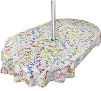 Karina Home Oval Wipe Clean PVC Garden Outdoor Tablecloth Cover with Parasol Umbrella Hole Summer Meadow Flowers Oval 180cm x 140cm