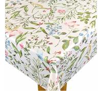 Karina Home Pastel Butterfly Flowers PVC Tablecloth, Wipe Clean Oilcloth, Indoor Outdoor Use (140 x 140cm)