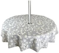 Karina Home Round Outdoor Garden Tablecloth with Parasol Umbrella Hole Grey Floral Leaf Wipe Clean Round 138cm
