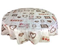 Karina Home Round Taupe Wood Effect with Red Love Hearts Wipe Clean Tablecloth Vinyl PVC Table Cover Wipeable Table Cloth (Taupe, Round 138cm)